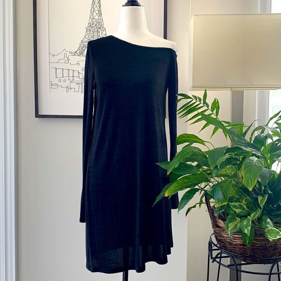 🖤Wilfred Free Women's Diapason Long-Sleeve Scoop Neck T-Shirt Dress Black - Picture 2 of 8